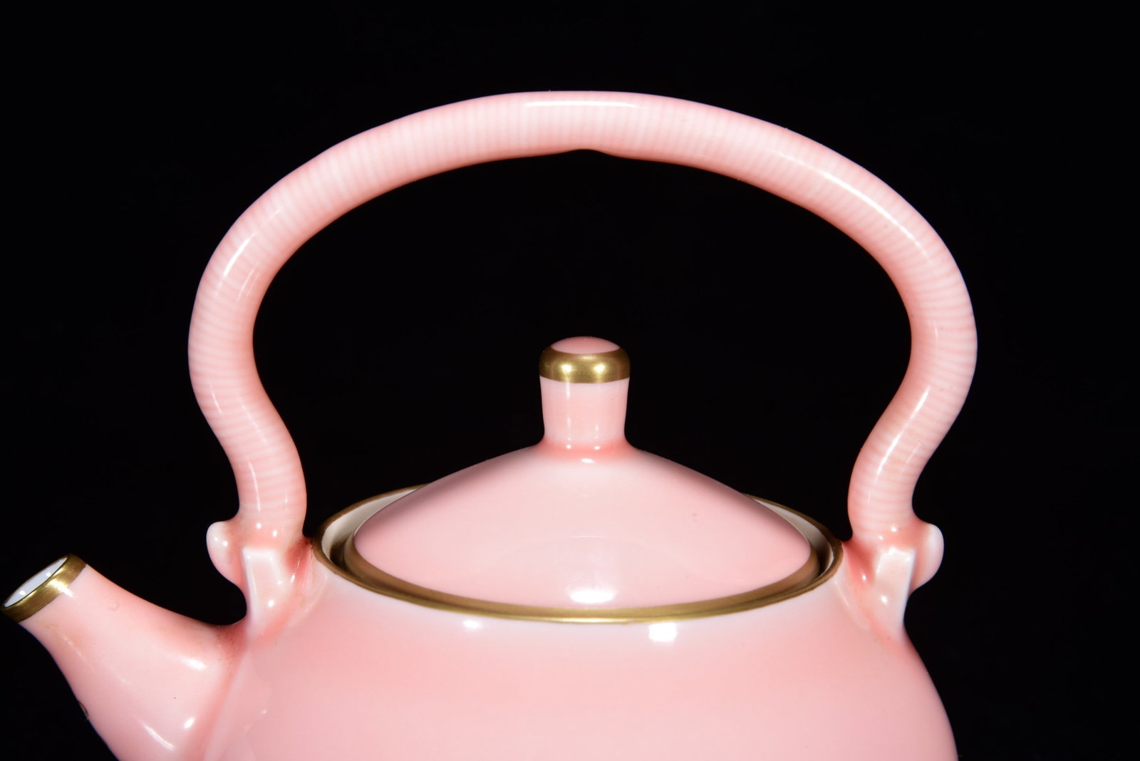 Gilt Gold Pink Glaze Porcelain Teapot - 5