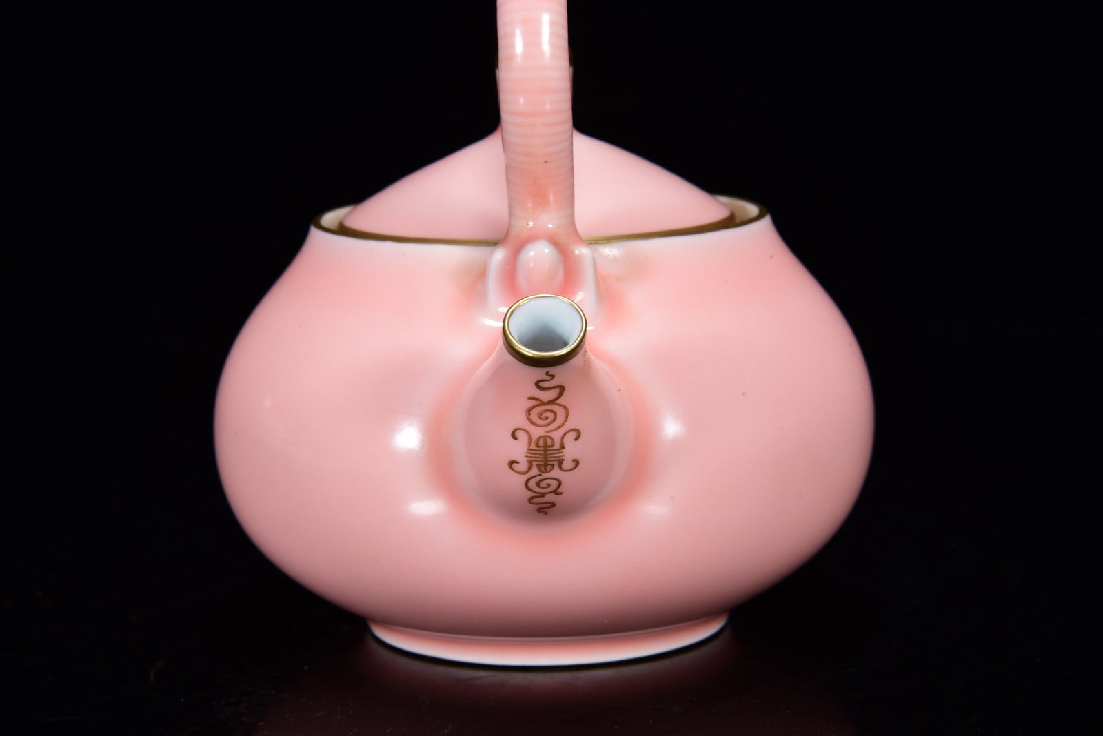 Gilt Gold Pink Glaze Porcelain Teapot - 6