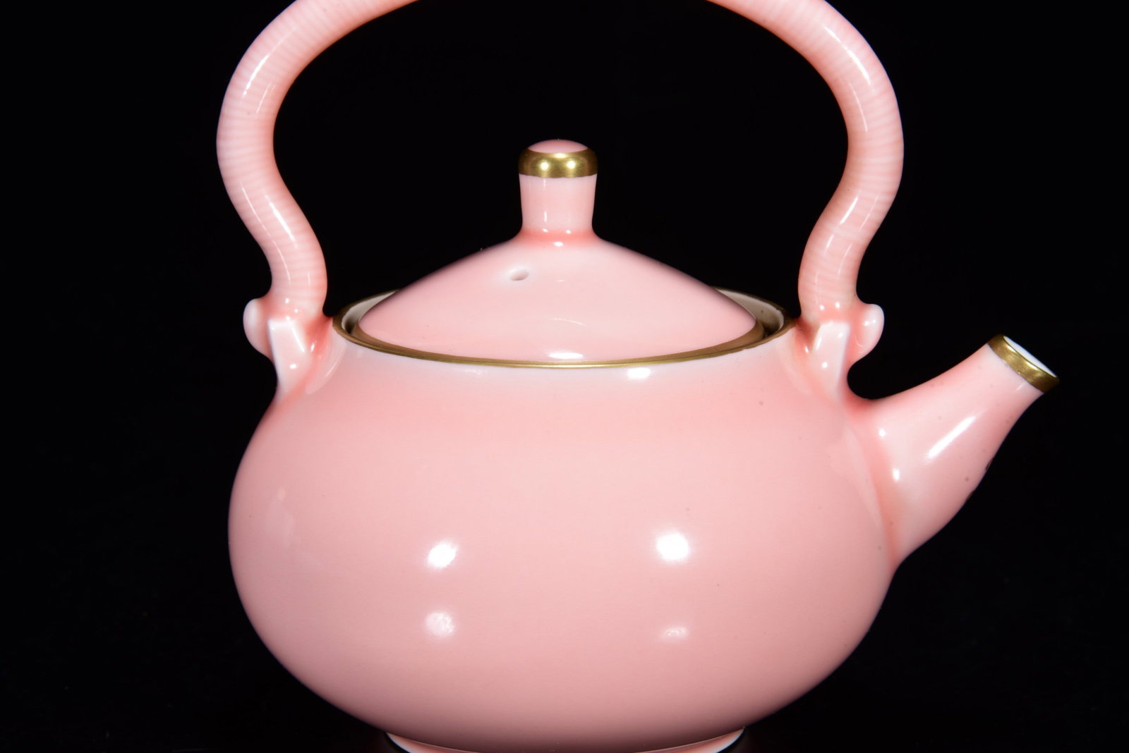 Gilt Gold Pink Glaze Porcelain Teapot - 8