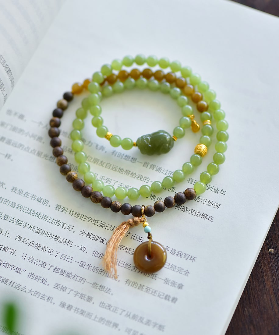 Hetian Jade,Chenxiang Wood Pixiu Hand Chain - 6