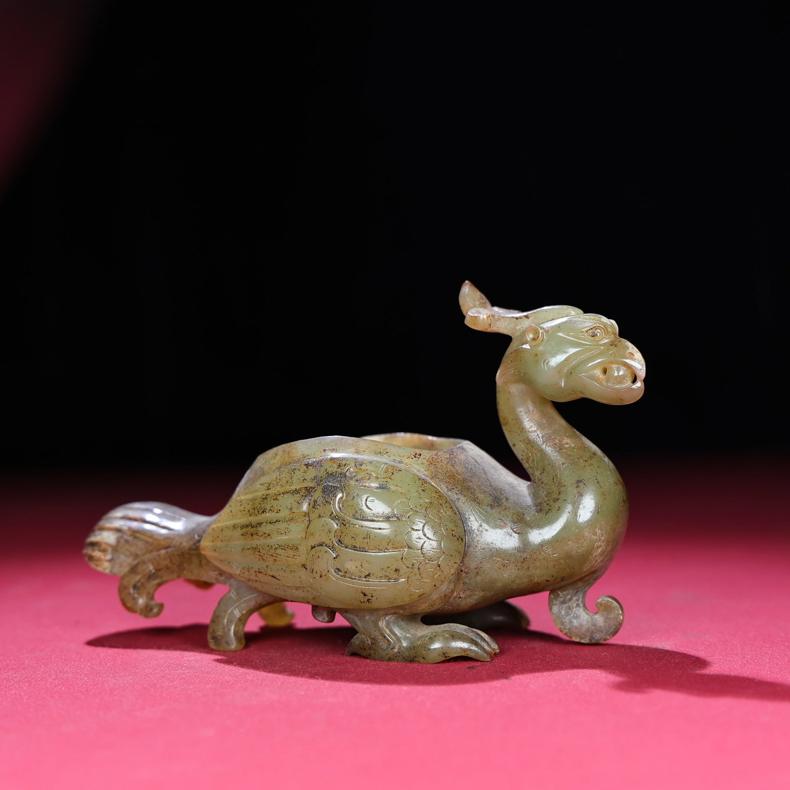 Vintage Hetian Jade Phoenix Bird Statue - 2