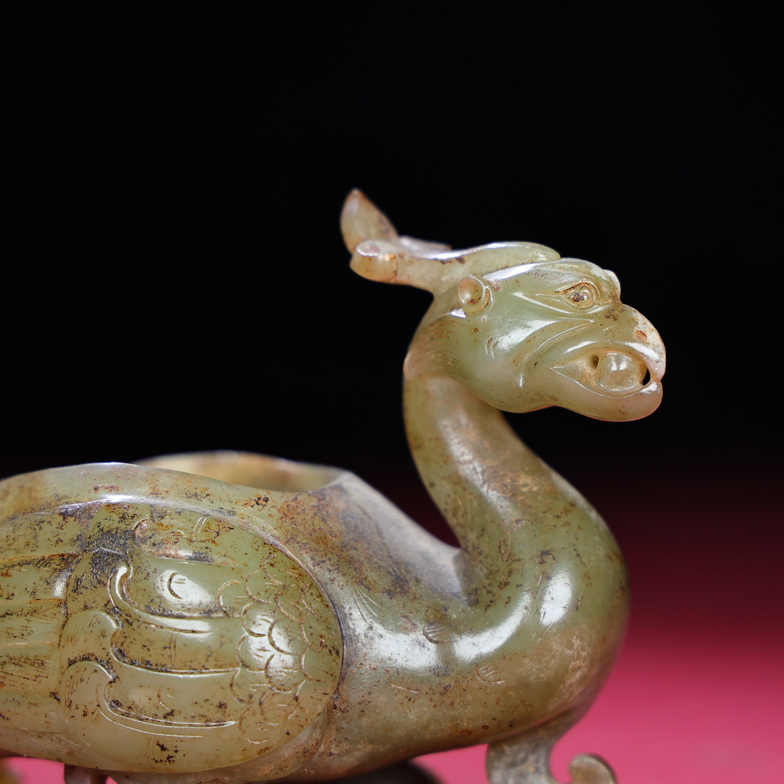 Vintage Hetian Jade Phoenix Bird Statue - 3