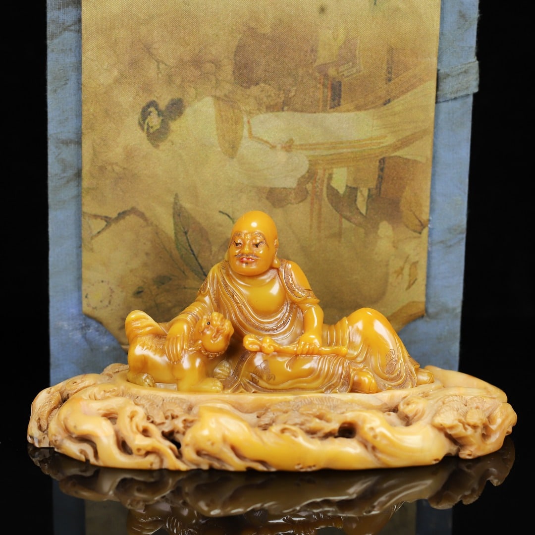 Vintage Tianhuang Shoushan Soapstone Hand-Carved Statue Arhat - 10
