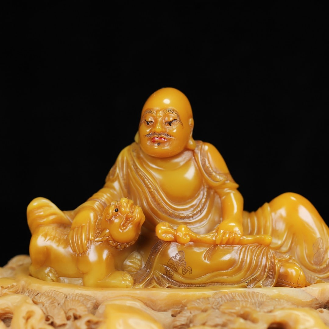 Vintage Tianhuang Shoushan Soapstone Hand-Carved Statue Arhat - 2