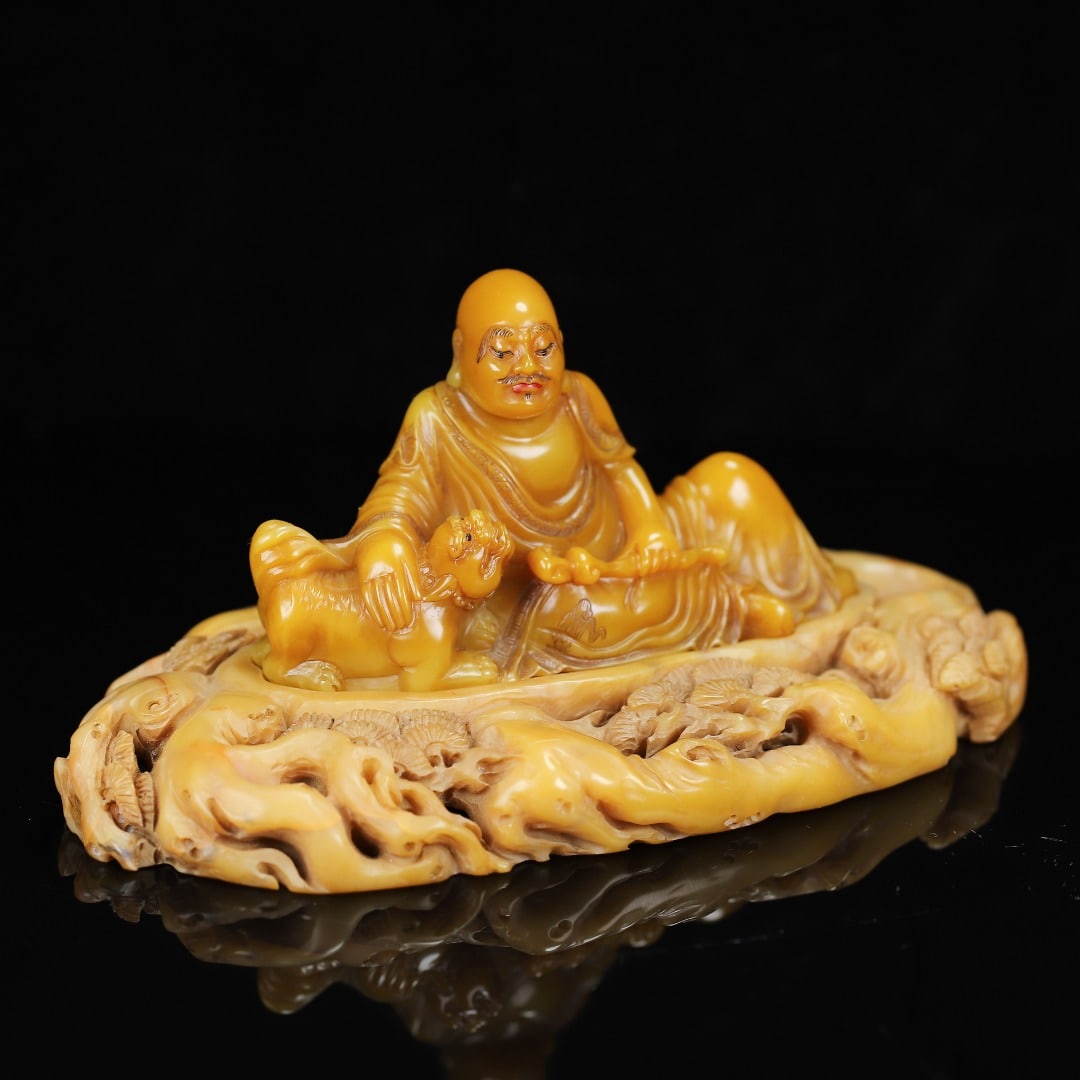 Vintage Tianhuang Shoushan Soapstone Hand-Carved Statue Arhat - 3