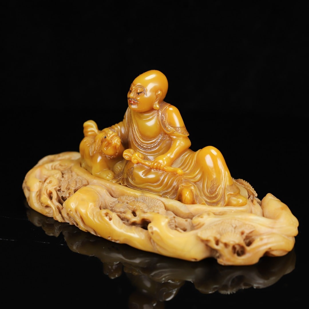 Vintage Tianhuang Shoushan Soapstone Hand-Carved Statue Arhat - 4