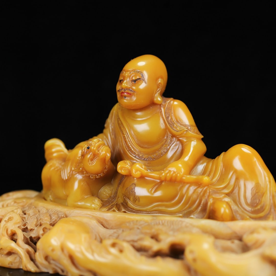 Vintage Tianhuang Shoushan Soapstone Hand-Carved Statue Arhat - 5