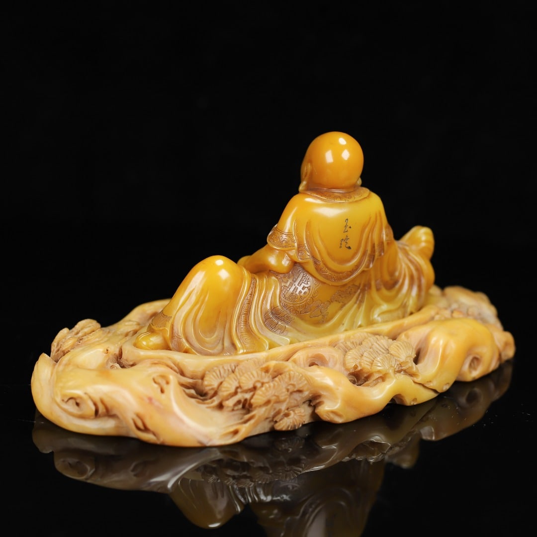 Vintage Tianhuang Shoushan Soapstone Hand-Carved Statue Arhat - 6