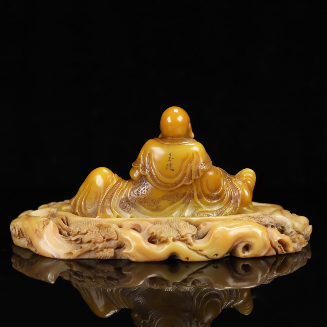 Vintage Tianhuang Shoushan Soapstone Hand-Carved Statue Arhat - 7