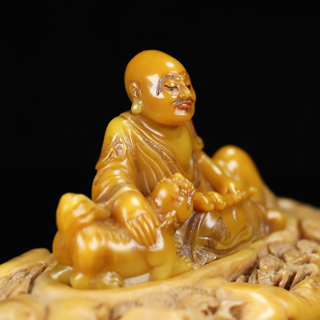 Vintage Tianhuang Shoushan Soapstone Hand-Carved Statue Arhat - 8
