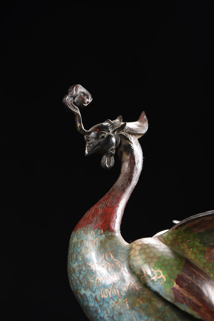 Vintage Bronze Cloisonne Phoenix Statue - 3