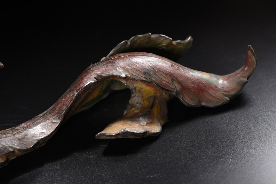 Vintage Bronze Cloisonne Phoenix Statue - 5