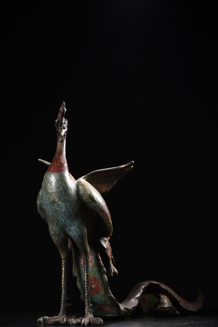 Vintage Bronze Cloisonne Phoenix Statue - 6