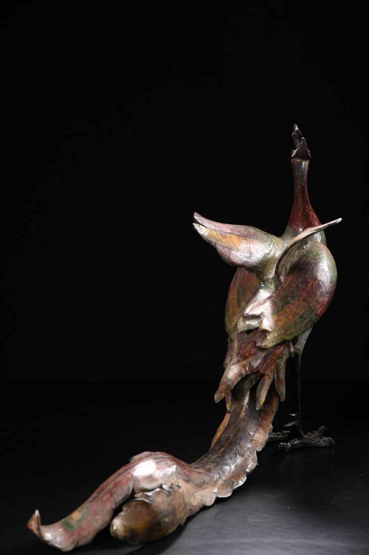 Vintage Bronze Cloisonne Phoenix Statue - 8