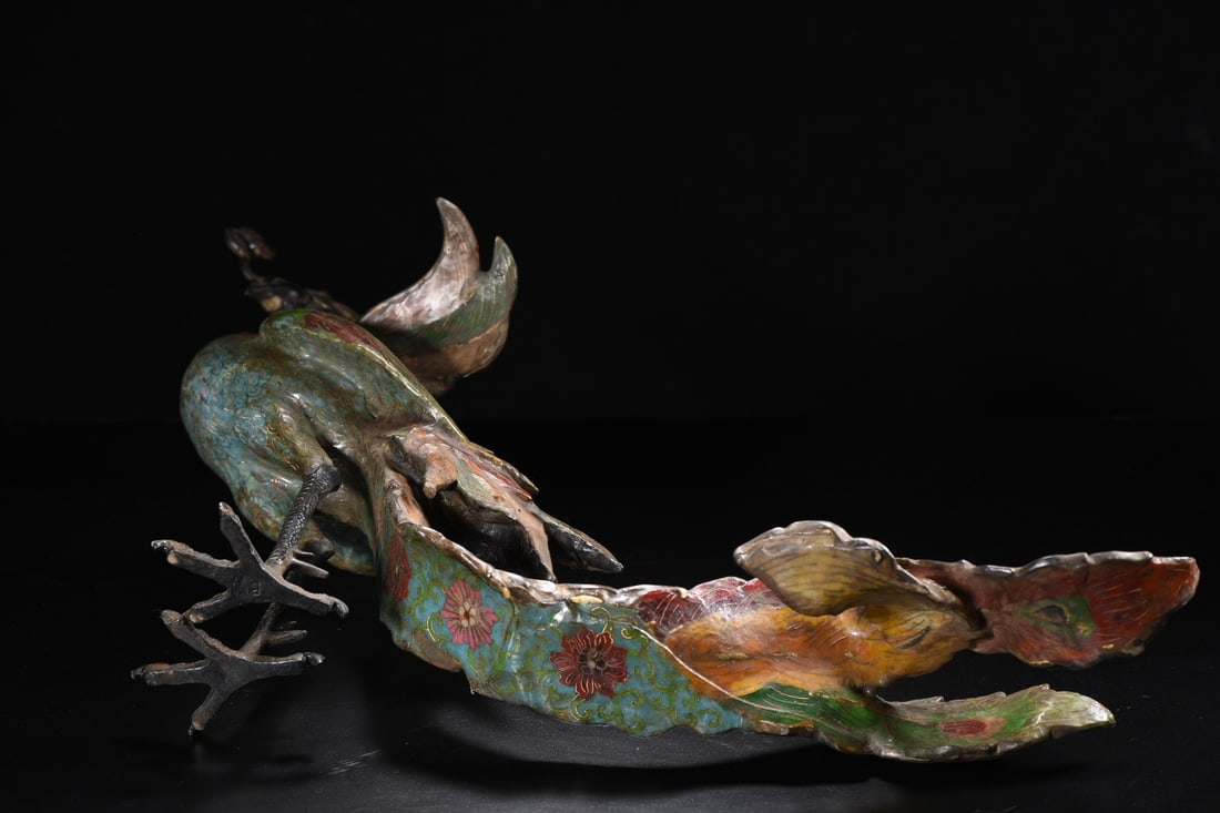 Vintage Bronze Cloisonne Phoenix Statue - 9