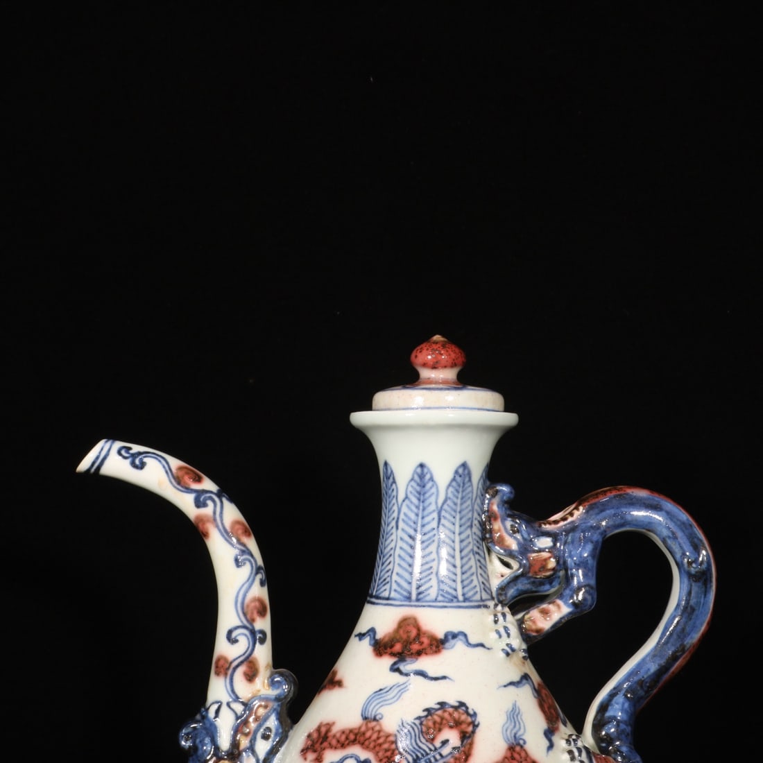 Old Red Under the Glaze Blue and White Porcelain Dragon Wine Pot - 2