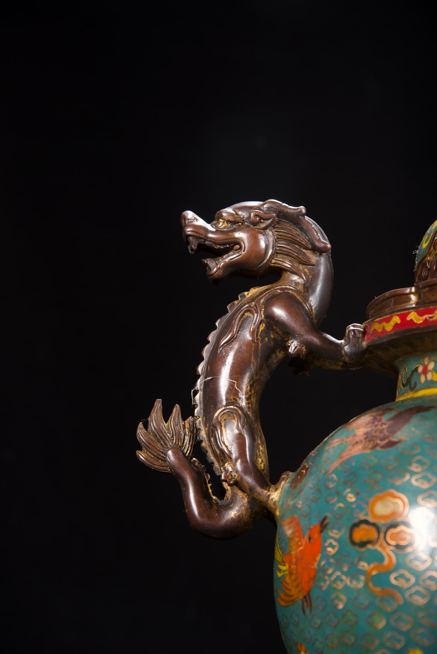 Old Bronze Cloisonne Big Incense Burner - 2