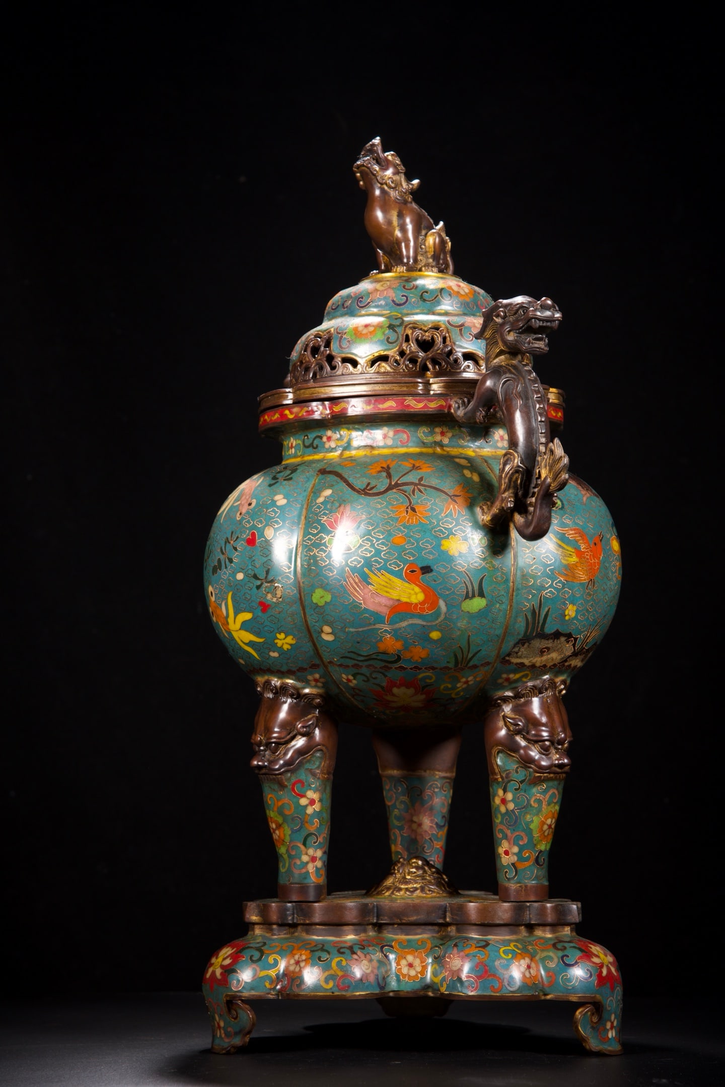 Old Bronze Cloisonne Big Incense Burner - 7