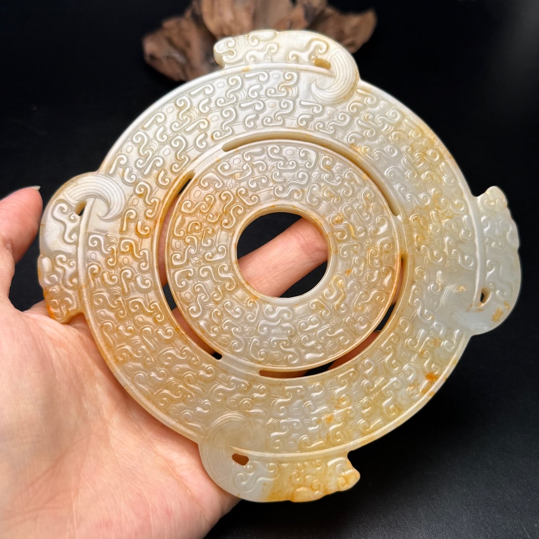 Old Hetian Jade Bi Statue - 8