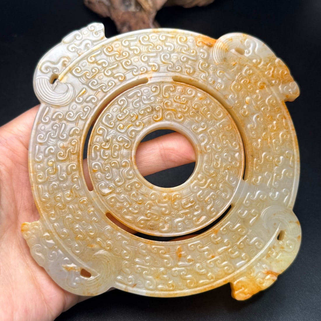 Old Hetian Jade Bi Statue - 9
