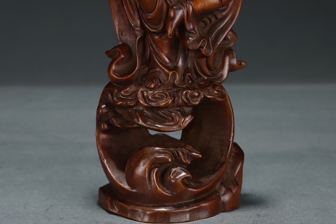 Vintage Boxwood Wood Hand Carved Figure Statue w Box - 4