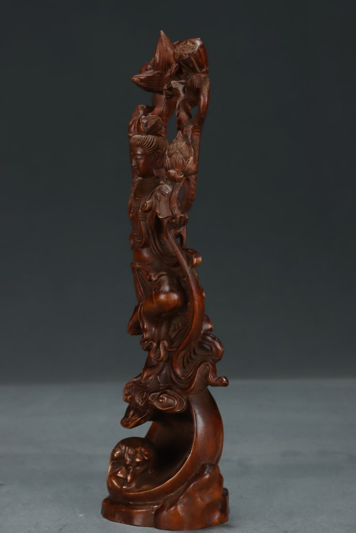 Vintage Boxwood Wood Hand Carved Figure Statue w Box - 5
