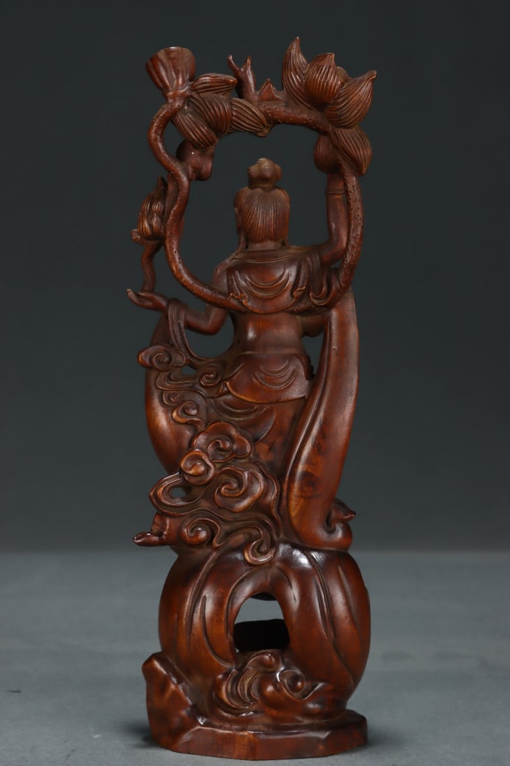 Vintage Boxwood Wood Hand Carved Figure Statue w Box - 6