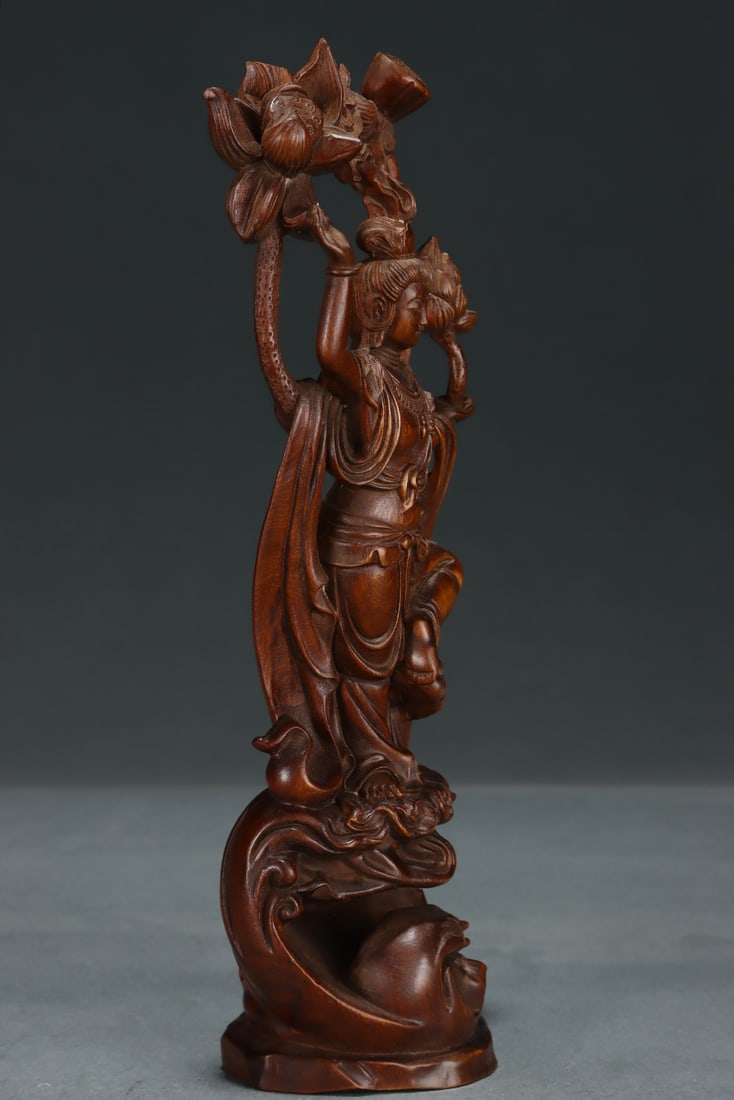 Vintage Boxwood Wood Hand Carved Figure Statue w Box - 7