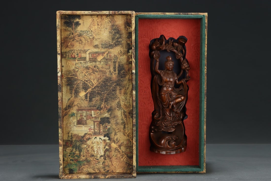 Vintage Boxwood Wood Hand Carved Figure Statue w Box - 9