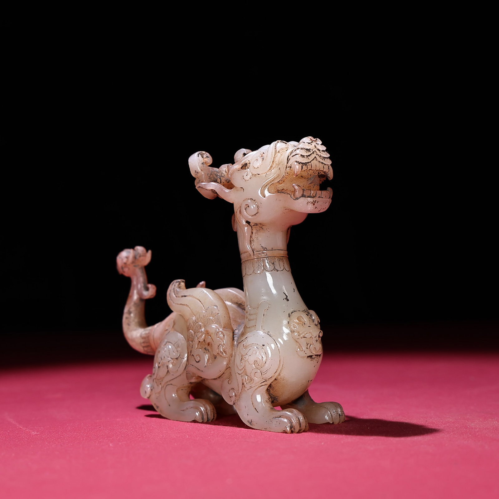 A Pair Qing Dynasty Hetian Jade Dragon Statue - 3