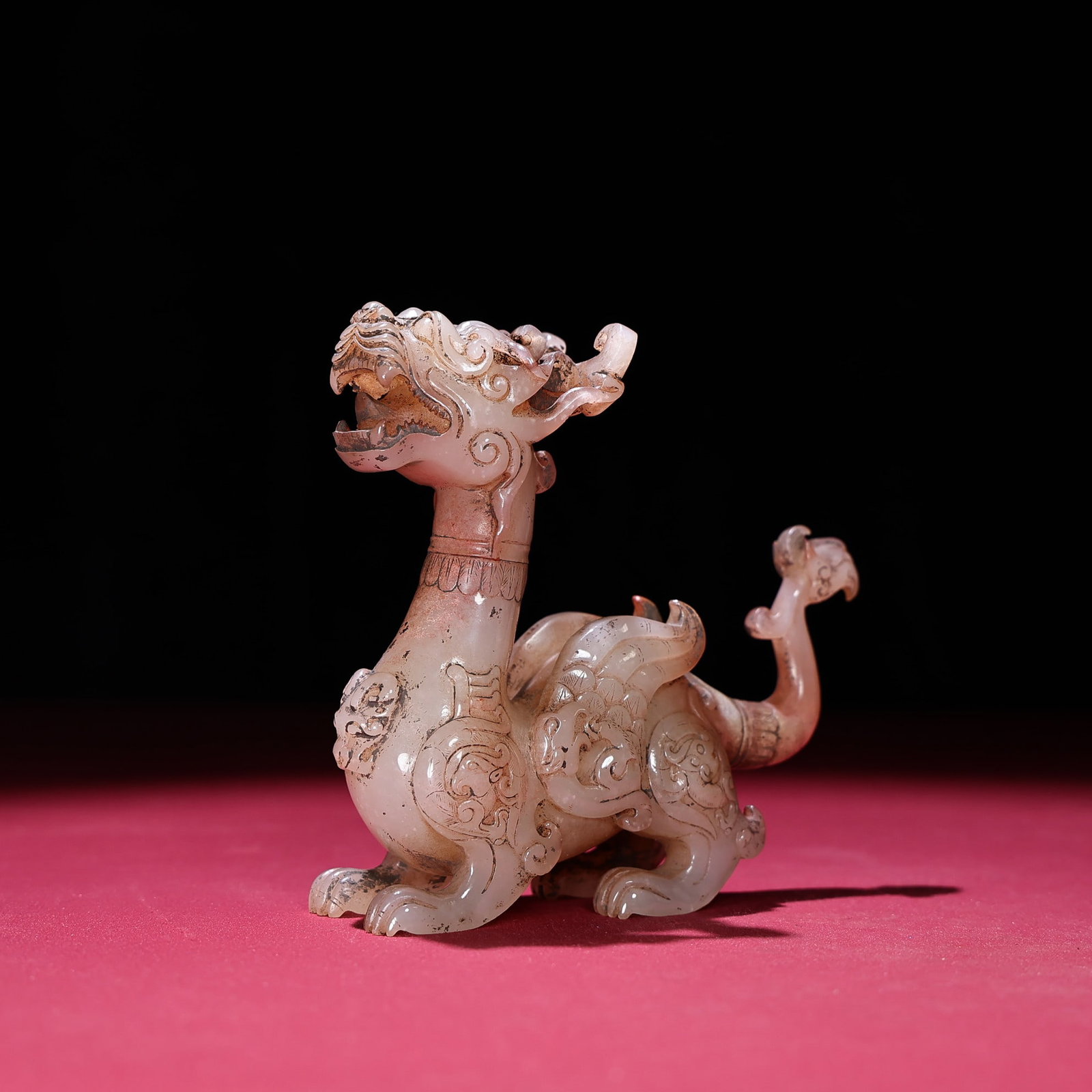 A Pair Qing Dynasty Hetian Jade Dragon Statue - 4