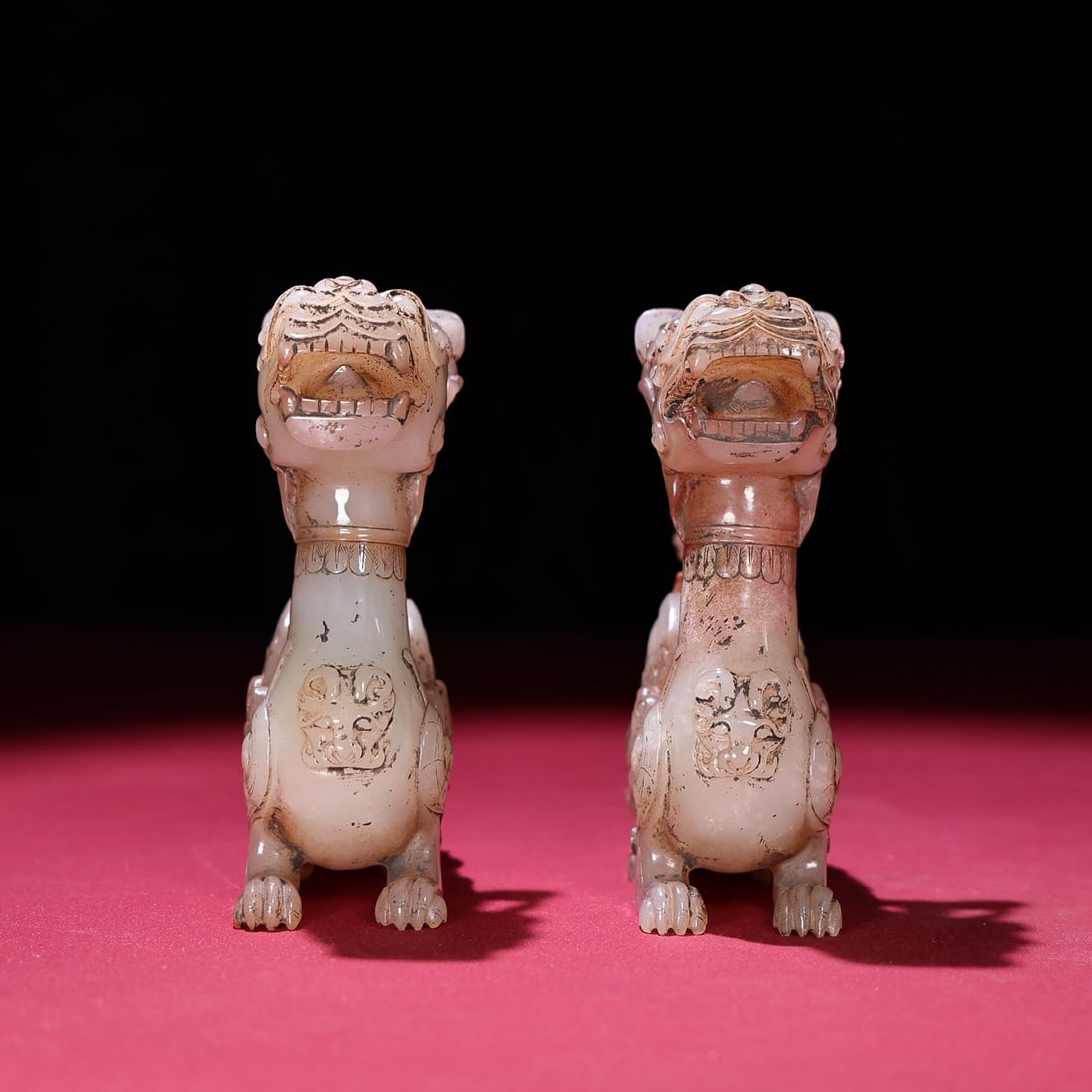 A Pair Qing Dynasty Hetian Jade Dragon Statue - 5