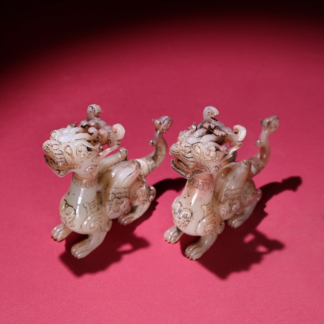 A Pair Qing Dynasty Hetian Jade Dragon Statue - 6