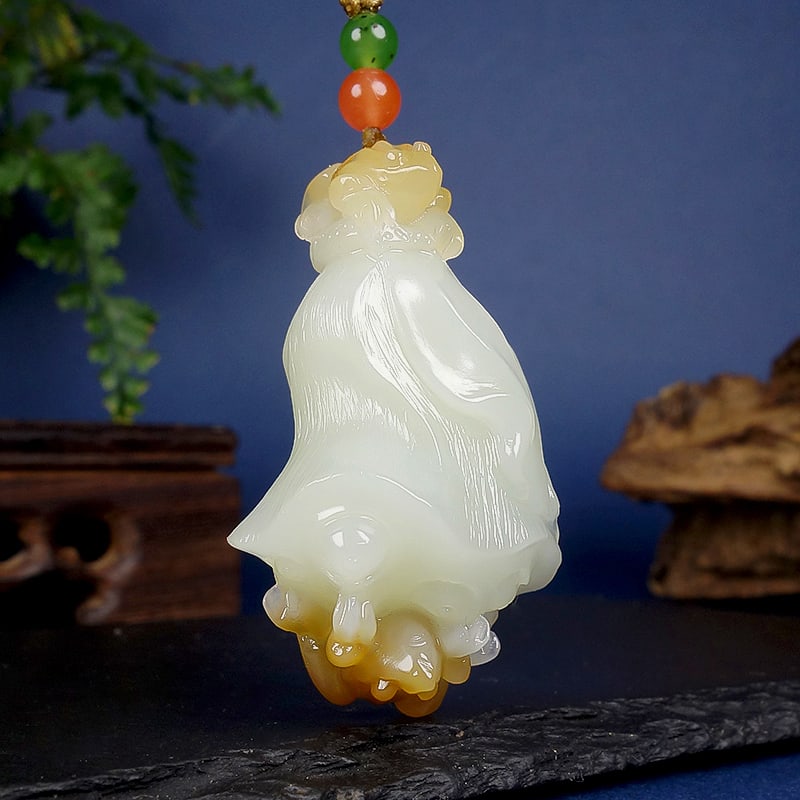 Hetian Jade Hand Carved Lotus Seedpod Pendnat with Certificate - 3
