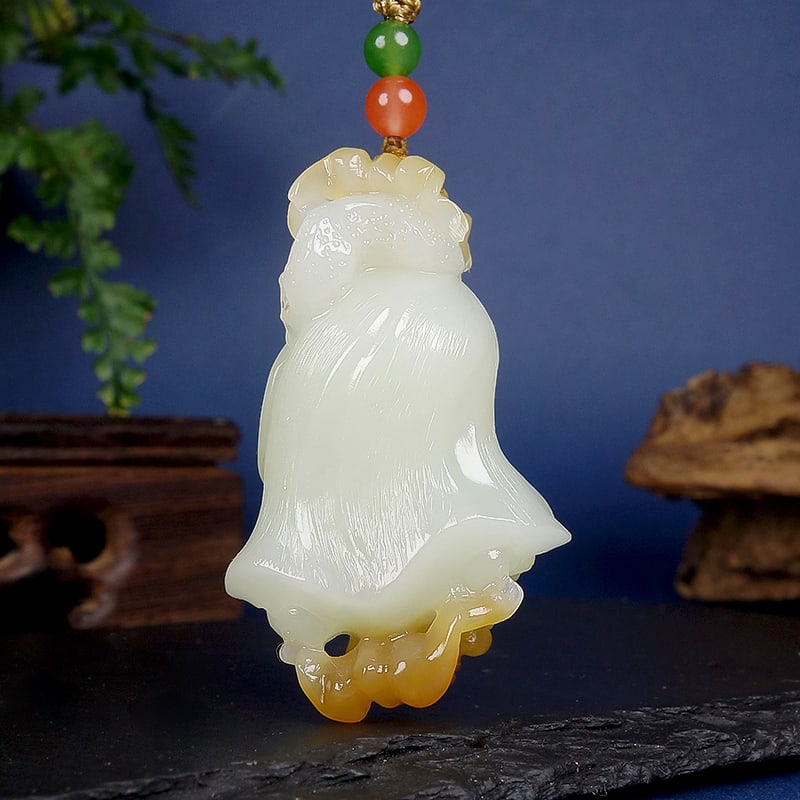 Hetian Jade Hand Carved Lotus Seedpod Pendnat with Certificate - 4