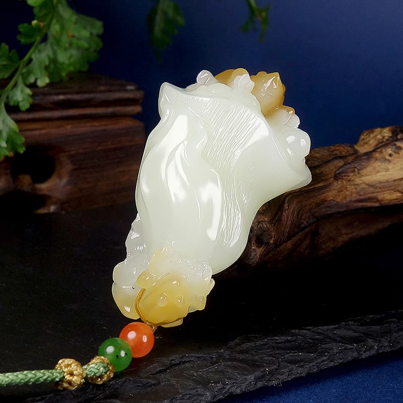 Hetian Jade Hand Carved Lotus Seedpod Pendnat with Certificate - 5