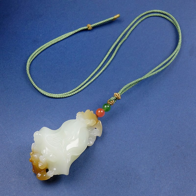 Hetian Jade Hand Carved Lotus Seedpod Pendnat with Certificate - 7