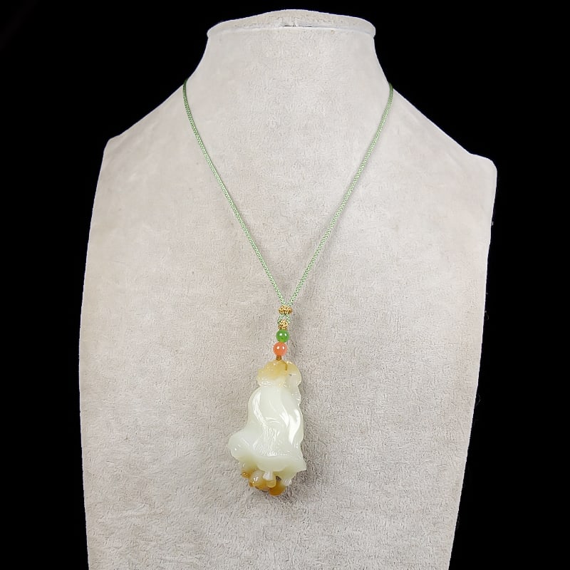 Hetian Jade Hand Carved Lotus Seedpod Pendnat with Certificate - 8