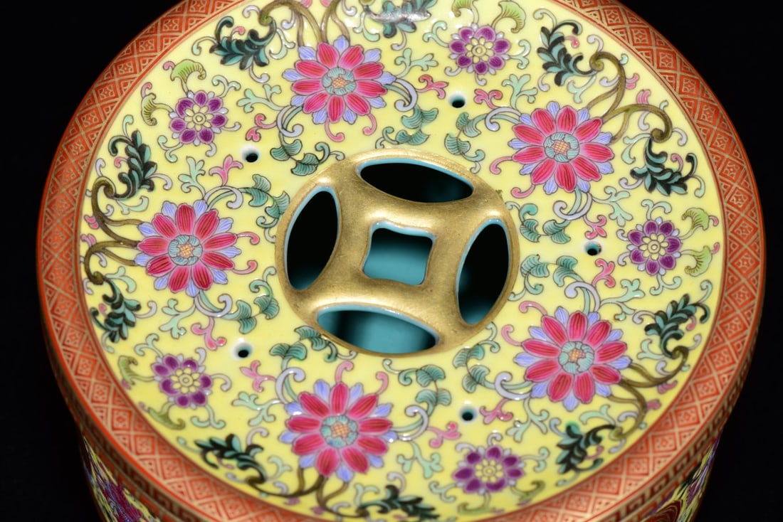Gilt Gold Yellow Ground Famille Rose Porcelain Incense Burner - 8