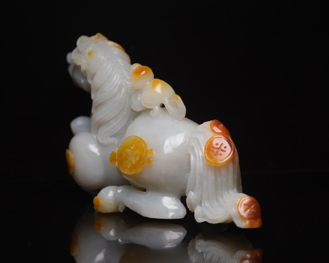 Hetian Jade Hand Carved Horse Monkey Statue - 4