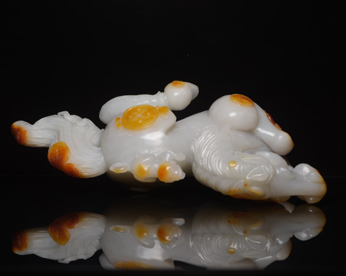 Hetian Jade Hand Carved Horse Monkey Statue - 5