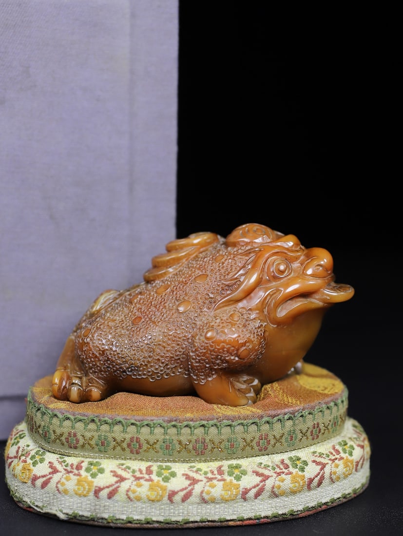 Shoushan Soapstone Hand-Carved Fortune Toad Statue w Box - 10