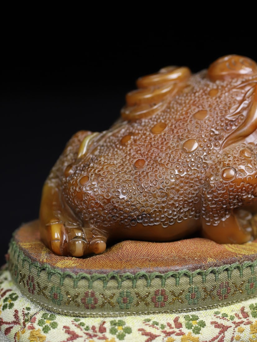 Shoushan Soapstone Hand-Carved Fortune Toad Statue w Box - 3