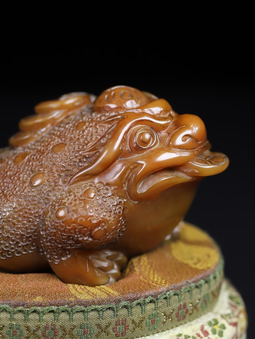 Shoushan Soapstone Hand-Carved Fortune Toad Statue w Box - 4
