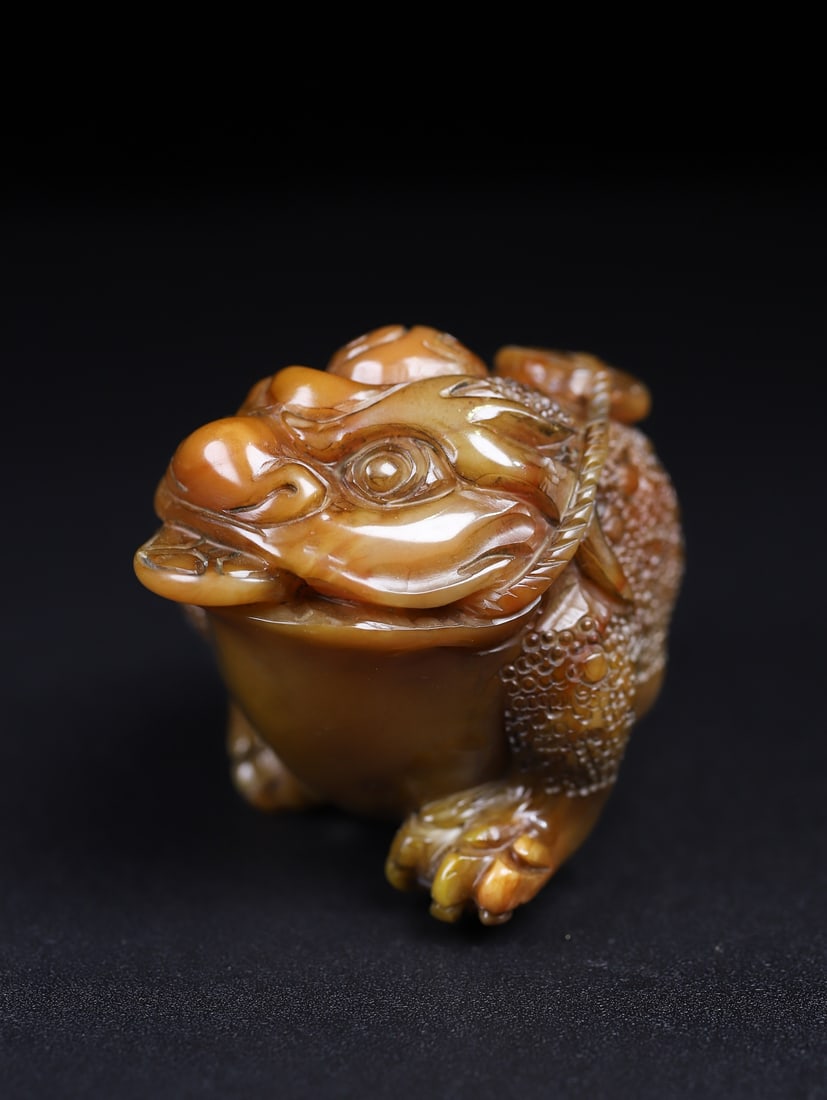 Shoushan Soapstone Hand-Carved Fortune Toad Statue w Box - 5