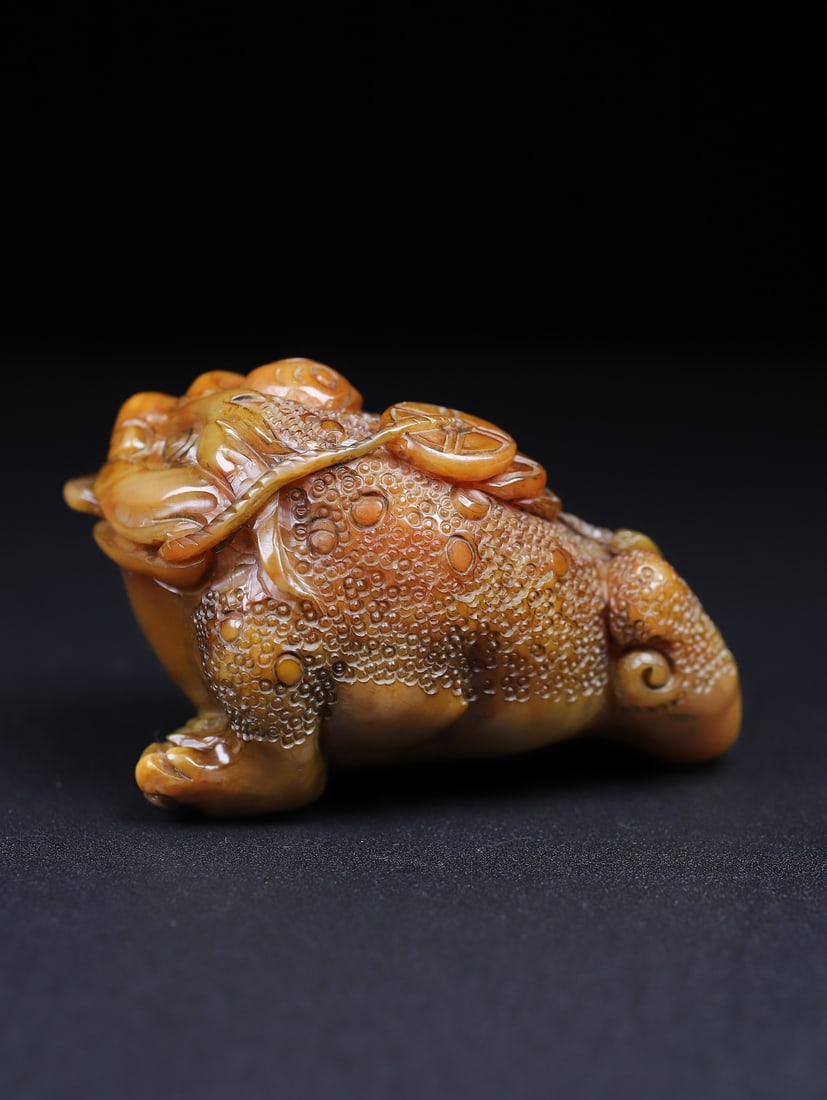 Shoushan Soapstone Hand-Carved Fortune Toad Statue w Box - 6