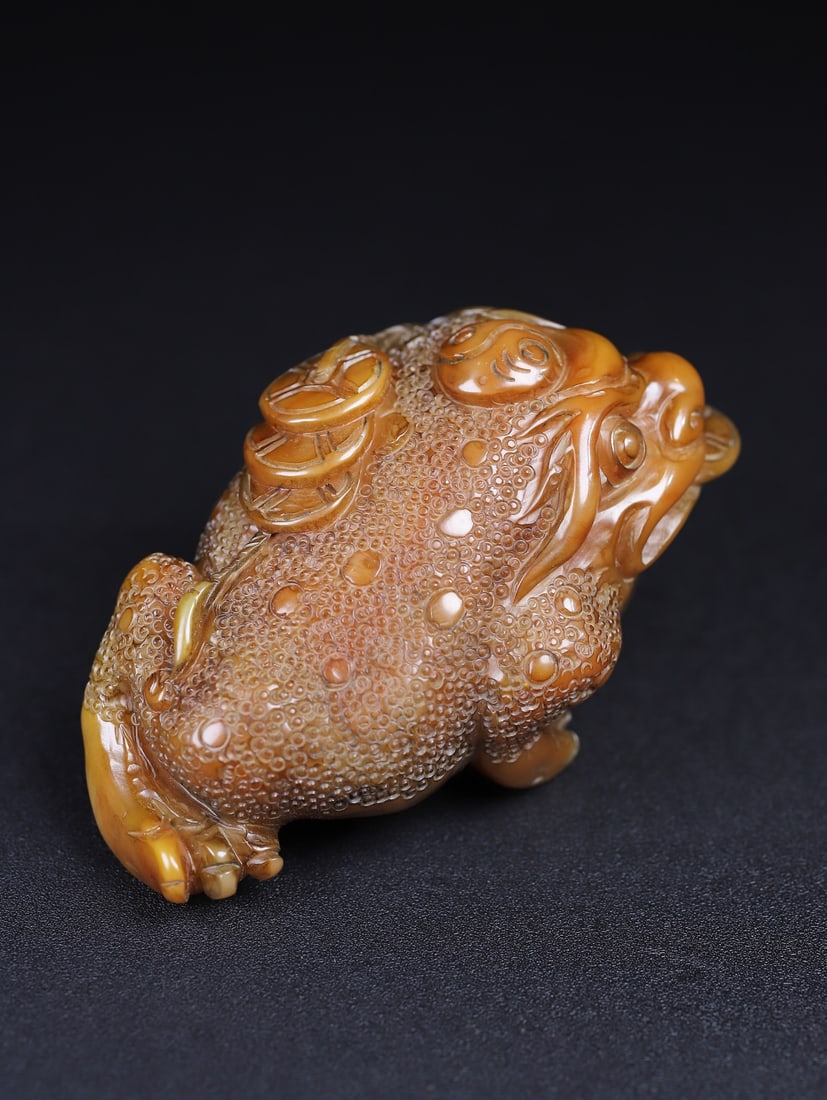 Shoushan Soapstone Hand-Carved Fortune Toad Statue w Box - 7