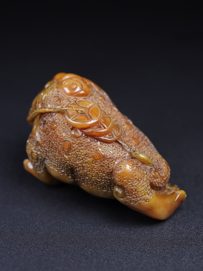 Shoushan Soapstone Hand-Carved Fortune Toad Statue w Box - 8