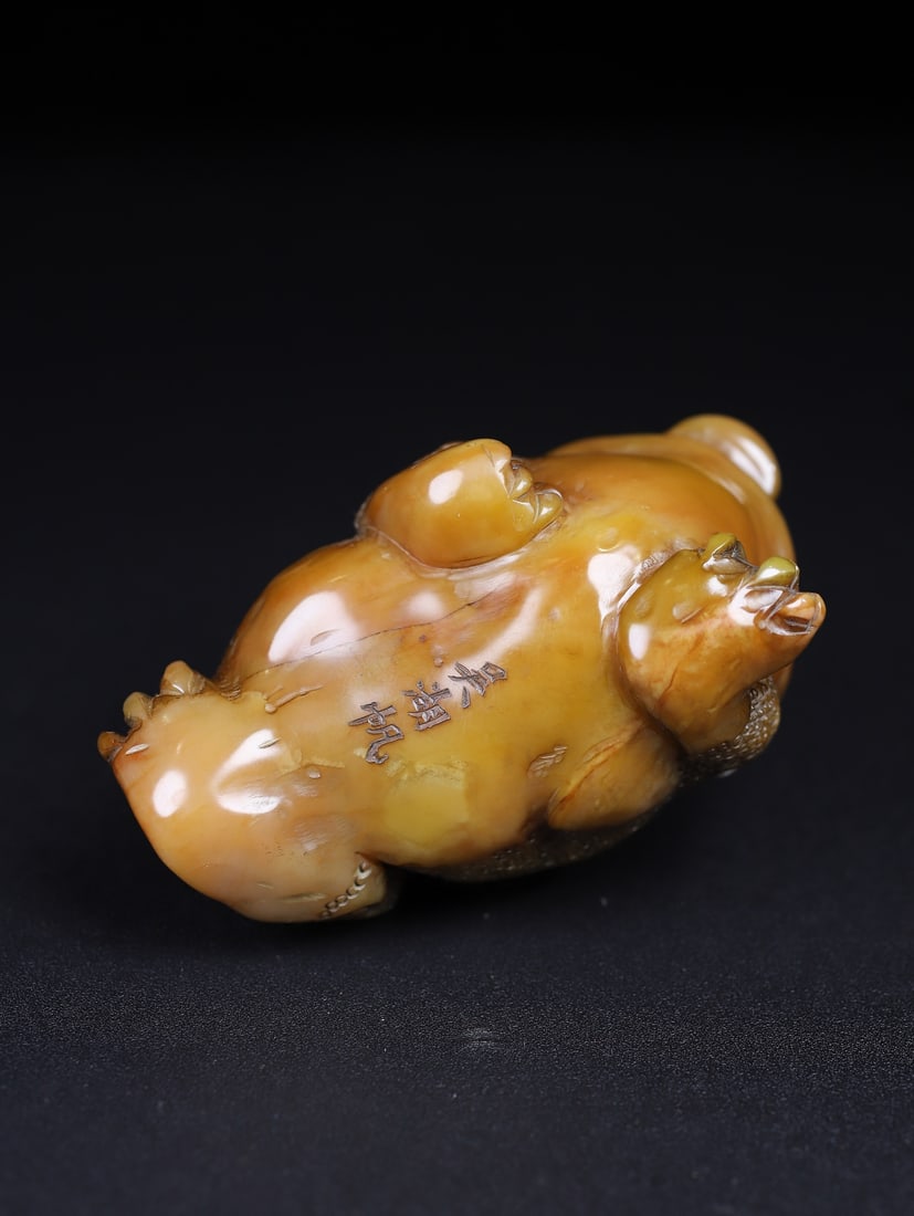 Shoushan Soapstone Hand-Carved Fortune Toad Statue w Box - 9