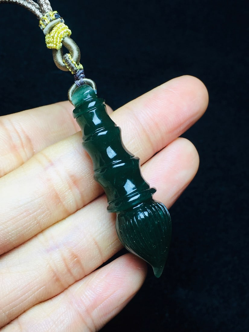 Natural Green Crystal writing brush Pendant - Wenchang Bi - 2